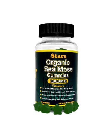 Vitastars Organic Sea Moss Gummies with Apple Cider Vinegar Burdock Root & Bladderwrack - Seamoss Gut Health & Immune Support Supplement for Men & Women 3000 mg 60 Star-Shaped Gummies