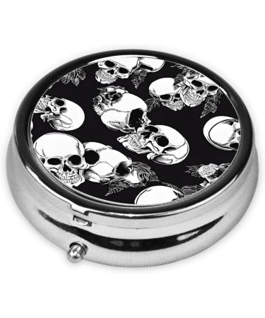 Black Skull Round Pill Box - 3 Compartment Mini Pocket Organizer for Travel & Vitamins - Buy Online on GoSupps.com