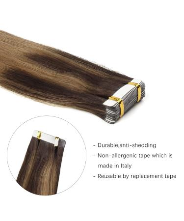 Buy Balayage Hair Tape In Extensions - Real Human Hair Invisible Double-Sided Chestnut Brown & Deep Dark Brown 50g 20 Pieces 45cm - Buy Online on GoSupps.com