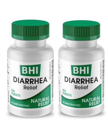BHI Diarrhea Relief Fast-Acting Natural Remedy for Mild Diarrhea - 8 Soothing Homeopathic Actives Help Calm Stomach Ache Gas & Cramps for Women & Men - 100 Tablets (Pack of 2)