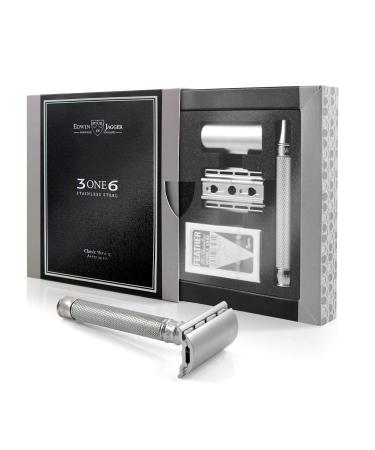 Edwin Jagger 3ONE6 DE safety razor stainless steel serrated 1 pack of razor blades (stainless steel)