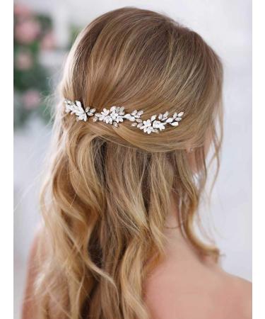 UNSUTUO Bride White Flower Wedding Hair Pins Clips Rhinestone Silver Bridal Hair Piece Accessories for Women  Set of 3 (Silver)