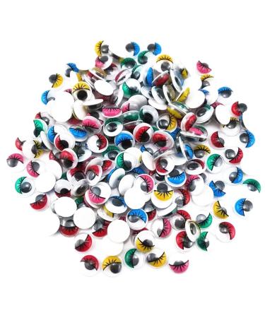 Yueton 200pcs Adhesive Back Mix Color Mini Wiggle Eyes with Eyelash Small Plastic Round Moving Googly Eyes for Children School Classroom Home Arts & Crafts Models (10mm)