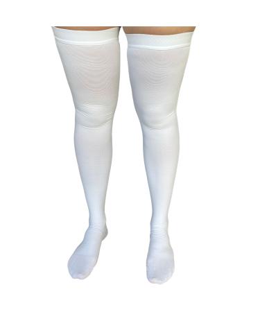 ITA-MED Anti-Embolism Thigh High Compression Stockings for Men & Women 18 mmHg Soft & Breathable Inspection Toe Hole Medium White