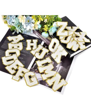 Glitter White Iron on Letter Patches for Clothing - 6 Pieces, 3.14 inch E with Golden Edge - Perfect for Jackets - Buy Online on GoSupps.com