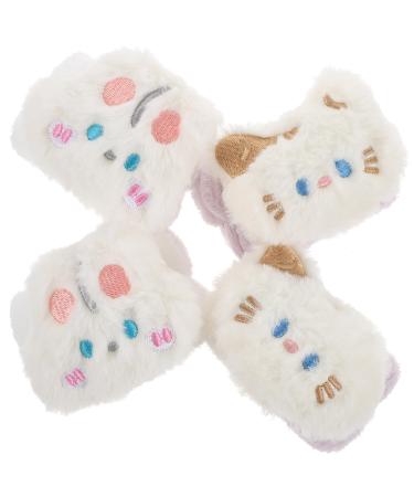 Lot de 4 Bracelets de Lavage du Visage Anti-humidit en Fausse Fourrure Taille Petite Couleur Blanche Motifs Chat et Lapin Accessoires Confortables et lastiques pour Soins