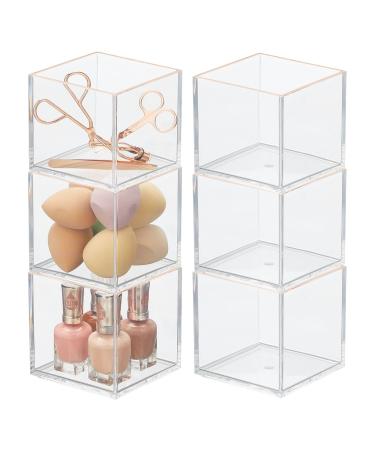 mDesign Square Cosmetic Organizer for Bathroom, Bedroom, or Vanity Countertop and Drawers - Storage Bin for Makeup, Brushes, Palettes, Lipstick, Blush - Prism Collection - 6 Pack - Clear/Rose Gold Clear/Rose Gold 4 x 4 x 4