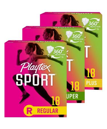 Playtex Sport Tampons, Multipack (18ct Regular/18ct Super/18ct Super+ Absorbency), Fragrance-Free - 54ct (3 Packs of 18ct) - Buy Online on GoSupps.com