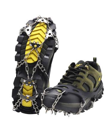 UNIVERING Crampons Ice Cleats for Shoes and Boots Ice Snow Grips with 24 Low-Alloy Steel Traction System for Women Men, Hiking, Snow Walking, Ice Fishing. Black Medium