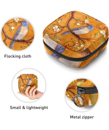 Vintage Flower Blue Bird Period Bag | Sanitary Napkin Storage & Travel Makeup Pouch - GIAPB Color5222 - Buy Online on GoSupps.com
