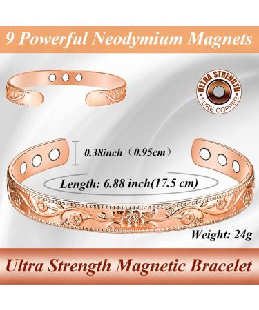 Cigmag 9X Lymphatic Drainage Copper Magnetic Bracelet for Women - Rose Gold Flower Pattern | Adjustable Ultra Strength Magnet - Gift Box Included - Buy Online on GoSupps.com