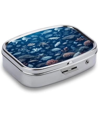 Underwater Marine Life Pill Box | 2 Compartment Decorative Metal Pill Organizer for Travel & Everyday Use - Buy Online on GoSupps.com