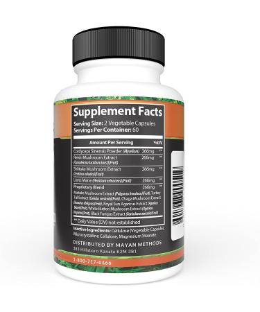 Turkey Tail Mushroom Supplement - 120 Capsules for Immune Support & Energy Boost | Lions Mane, Cordyceps, Chaga, Reishi, Shiitake for Cognitive Focus - Buy Online on GoSupps.com