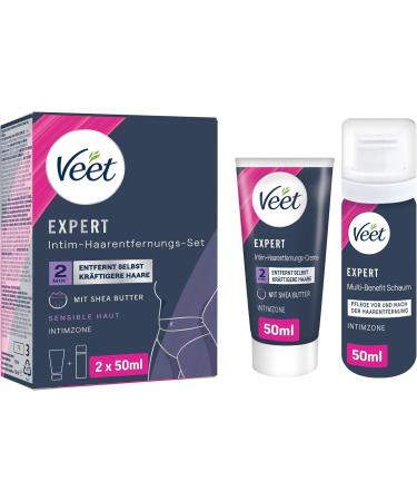  Veet Veet Expert/Men Intimate Hair Removal Kit for Him and Her Hair Removal Cream for the Intimate Area with Multi-Benefit Foam 2 Tubes of 50 ml and 100 ml of Care Balm for Men - Buy Online on GoSupps.com