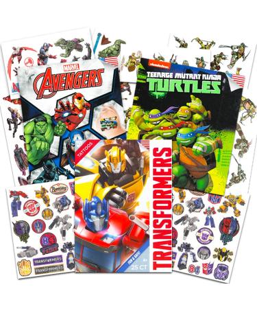Superhero Temporary Tattoos for Boys Kids Party Bundle -- 125 Licensed Tattoos with Stickers Featuring Transformers  Marvel Avengers and Teenage Mutant Ninja Turtles (Party Supplies)