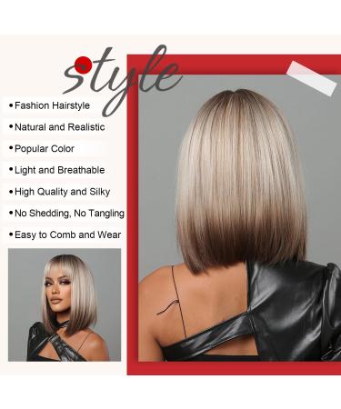 Kellynee Ombre Brown Bob Wig - Dark Roots with Light Gold to Chestnut Tips | Heat Resistant Synthetic Hair for Women | Stylish for Daily Wear & Special Occasions - Buy Online on GoSupps.com