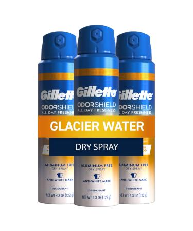 Gillette Aluminum Free Deodorant for Men Dry Spray Glacier Water 4.3oz (Pack of 3) Glacier Water 4.3 Ounce (Pack of 3)