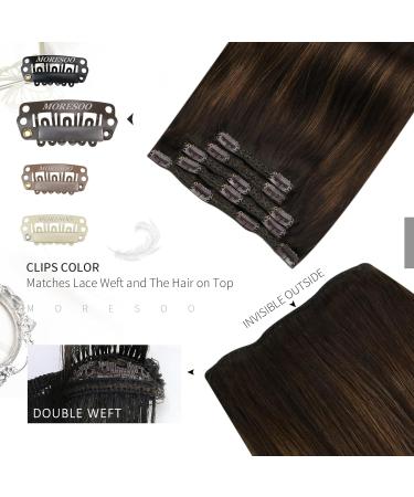 Moresoo 14 Balayage Clip in Hair Extensions - Darkest Brown Ombre Medium Brown Remy Human Hair Extensions - Full Head 70g/5pcs #2/6/2 - Buy Online on GoSupps.com