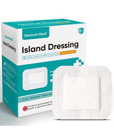 Sterile Island Dressing Bordered Gauze 50 Count 4 x 4 Gauze Pads Wound Care Pad with Adhesive Border - Sterile Soft & Highly Absorbent Medical Grade Dressing Pad 4 x 4(50 Count)