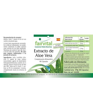 Fairvital Aloe Vera Capsules - Vegan - 90 Capsules - Pure Aloe Vera Barbadensis for Digestive Health & Wellness - International Shipping Available - Buy Online on GoSupps.com