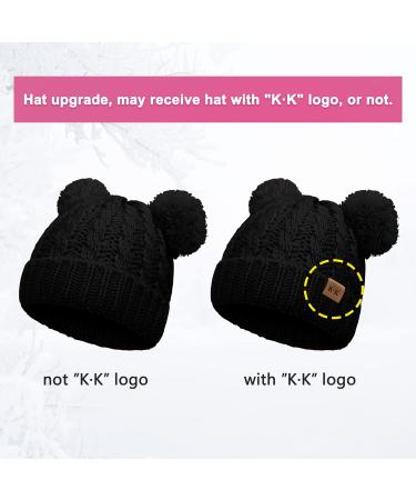 Baby Girls Double Pom Pom Bobble Hat - Toddler Winter Beanie for Kids 1-6Y, Black - Buy Online on GoSupps.com