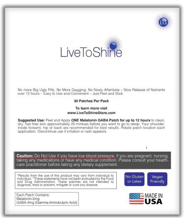 Live To Shine Melatonin Sleep Patches with GABA Calm Busy Minds & Support Restful Sleep Slow Release Transdermal Patch 30 Patches No Pills or Gummies Made in USA - Buy Online on GoSupps.com