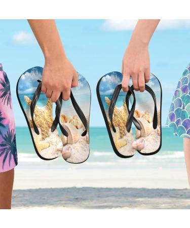 Mnsruu Blue Ocean Starfish Shell Sand Flip Flops - Perfect for Home Hotel Spa & Travel | Unisex Sizing - Buy Online on GoSupps.com