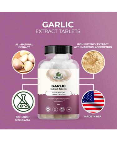 Amazing Botanicals Garlic Extract Tablets - Allium Sativum 200mg 1% Allicin - High Potency Herbal Supplement for Wellness and Vitality - 30 Count - Buy Online on GoSupps.com