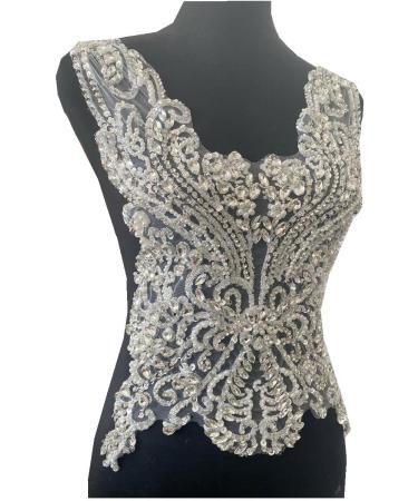 Handmade White Rhinestone Lace Bodice Applique Trim for Dress - 16 Colors, Beads & Sequins Sew-On Patches - Buy Online on GoSupps.com