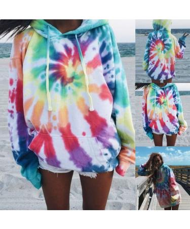 Women's Tie Dye Hooded Sweatshirt - Long Sleeve O-Neck Hoodie Shirt - XX-Large Multicolor Sweatshirt - Buy Online on GoSupps.com