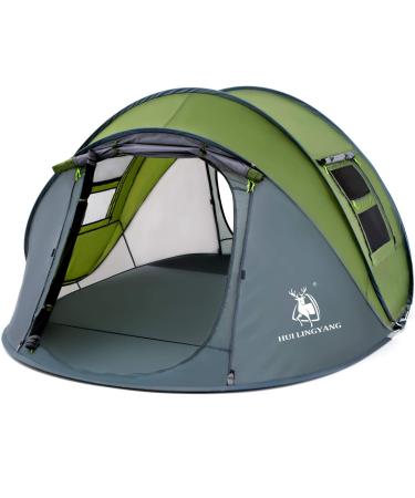 4 Person Easy Pop Up Tent,9.5X6.6X52'',Waterproof, Automatic Setup,2 Doors-Instant Family Tents for Camping, Hiking & Traveling Green 4 Person