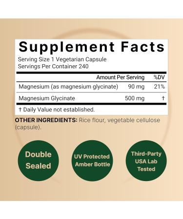NatureBell Magnesium Glycinate 500mg 240 Veggie Capsules | 100% Chelated & Purified | Sleep Muscle & Nerve Support | Non-GMO Gluten-Free - Buy Online on GoSupps.com