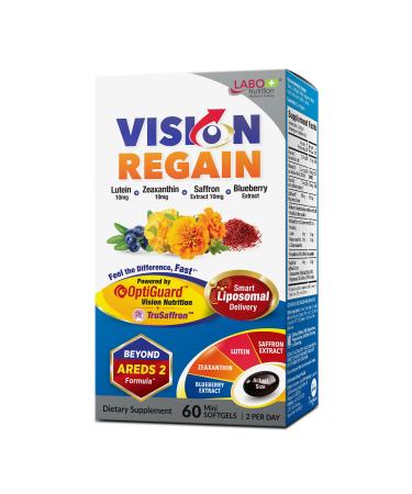 LABO Nutrition VisionREGAIN Eye Vitamin Beyond AREDS 2 Formula with Lutein Zeaxanthin Saffron Extract Blueberry for Macular and Retinal Health Eye Fatigue Night Vision Support 60 Counts