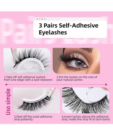 3 Pairs Self-Adhesive Eyelashes No Glue Needed False Eyelashes 3D Natural Wispy Lashes 16mm Faux Mink Lashes with Tweezers - Buy Online on GoSupps.com