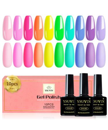 Yueshop 10 Colors RAINBOW Gel Nail Polish Set Neon Nail Varnish 8ml Neon Green Pink Orange Yellow Blue Purple Gel Nail Polishes Set Soak Off UV Gel Neon Fluorescent Gel Nail Kit