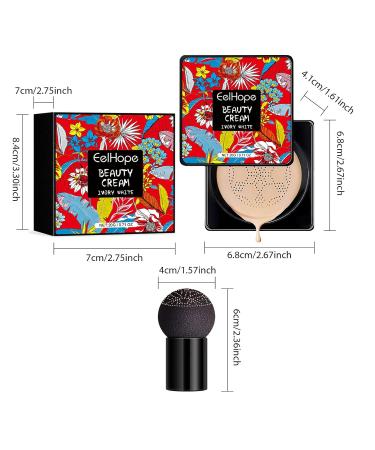 Ivory White CC Cushion Foundation Compact Oil Control Makeup Base with Titanium Dioxide Evens Skin Tone & Conceals Imperfections Floral Design Packaging 0.71oz - Buy Online on GoSupps.com