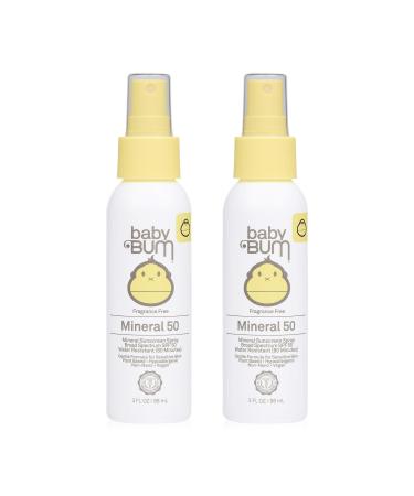 Sun Bum Baby Bum SPF 50 Sunscreen Spray | Mineral Uva/Uvb Face & Body Protection for Sensitive Skin | Fragrance Free | Travel Size | 3 fl oz | 2 Pack