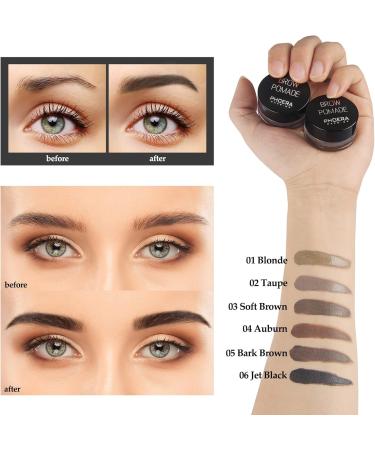 PHOERA 6 Colors Brow Pomade Gel - Highly Pigmented Eyebrow Cream for Makeup - Jet Black Shade for Defined and Sculpted Brows - Buy Online on GoSupps.com
