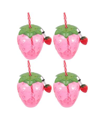 Alipis 4pcs Hawaii Sippy Cup Cartoon Fruit Straw Cups Party Sippy Cup Strawberry Shaped Cup Luau Drink Cups with Straw and Strawberry Pendant Beverage Juice Mug for Party