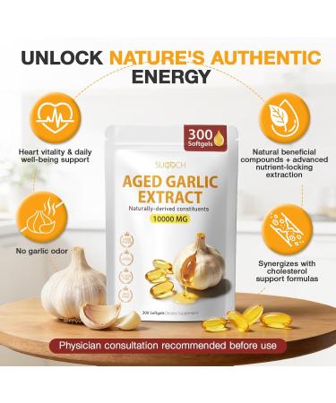 Aged Garlic Extract - 300 Count 10000mg Aged Garlic Supplements for Daily Wellness & Cardiovascular Wellness Routines Non-GMO All-Natural Softgels Pure Antiox Wellness - Buy Online on GoSupps.com