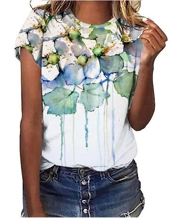 Women's Plus Size Green Printed Round Neck T-Shirt - XX-Large | Short Sleeve Elegant Loose Blouse - Buy Online on GoSupps.com