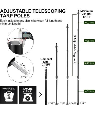 Top Hill 2023 Telescoping Tarp Poles - Set of 2 | Adjustable Aluminum Tent Poles for Camping | Portable Replacement Canopy Rods | New-4 Section - Buy Online on GoSupps.com