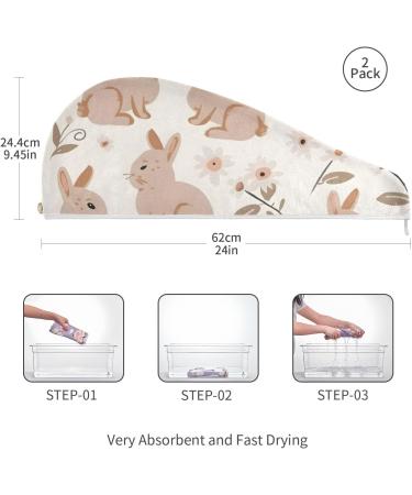 Rabbits Wildflowers Hair Towel 2 Pack - Super Absorbent Quick Dry Hair Turbans for Women & Girls - Buy Online on GoSupps.com