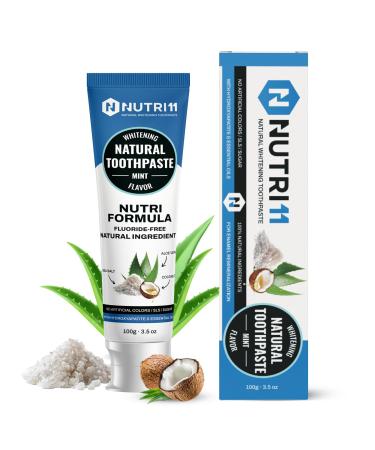 Nutri 11 Natural Whitening Toothpaste | Fluoride-Free & SLS-Free | Enamel Remineralization with Hydroxyapatite & Baking Soda | Sensitive Teeth Safe | Fresh Mint Flavor | 100g Adult