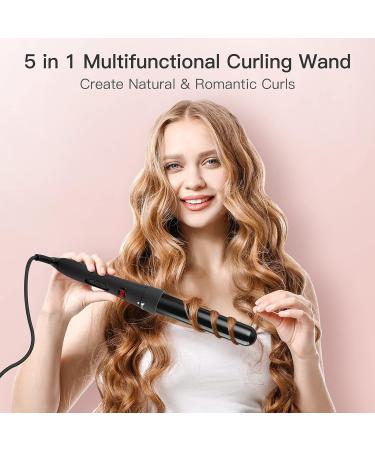 WeChip 5 in 1 Curling Wand Set with Ceramic Tourmaline 3 Barrel Hair Waver, Straightener Brush, Curling Irons, LED Display Hair Curler - All-in-One Hair Styling Tool - Buy Online on GoSupps.com