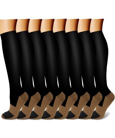 QUXIANG Copper Compression Socks for Women & Men Circulation (8 Pairs) - Best for Running Athletic Cycling - 15-20 mmHg Large-X-Large 01 Black