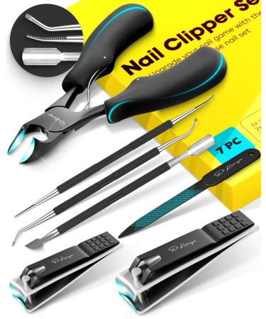 7 Pcs Toenail Clipper Kit for Ingrown, Thick Nails w 2 Year Warranty - Ingrown Toenail Tool - Professional Podiatrist Heavy Duty Toe Nail Clippers for Adult Women & Men, Manicure & Pedicure