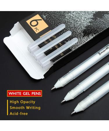 White Gel Pen Set - 0.8mm Extra Fine Point Ink Pens for Black Paper - Pack of 6 for Drawing, Sketching, Bullet Journaling - Buy Online on GoSupps.com