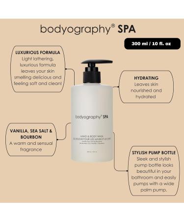 Bodyography Spa Hand & Body Wash Vanilla Sea Salt & Bourbon Fragrance 10 oz | Luxurious Vegan Cleanser & Bubble Bath | Hydrating Paraben-Free Gluten-Free Daily Body Care - Buy Online on GoSupps.com