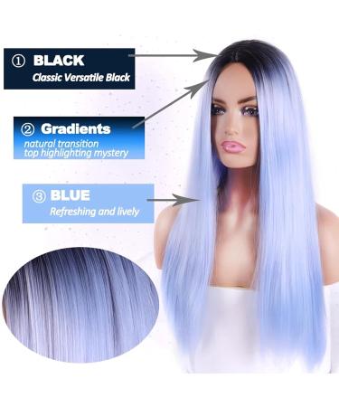 Shop 26-Inch Kkjkk Long Straight Blue Wig - Heat-Resistant Synthetic Middle Part Wig for Daily Use | Women's Hair Replacement Solutions - Buy Online on GoSupps.com